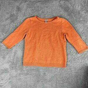 LL Bean Classic Colorful 3/4 Sleeve Sweater L Reg Peach Orange High Neck Modest